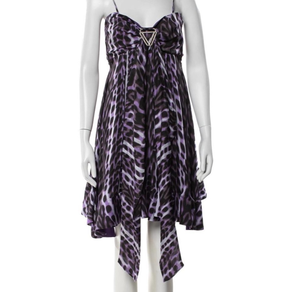 Just Cavalli Purple Animal Print 2000s Dress with Embellished Detail IT 46